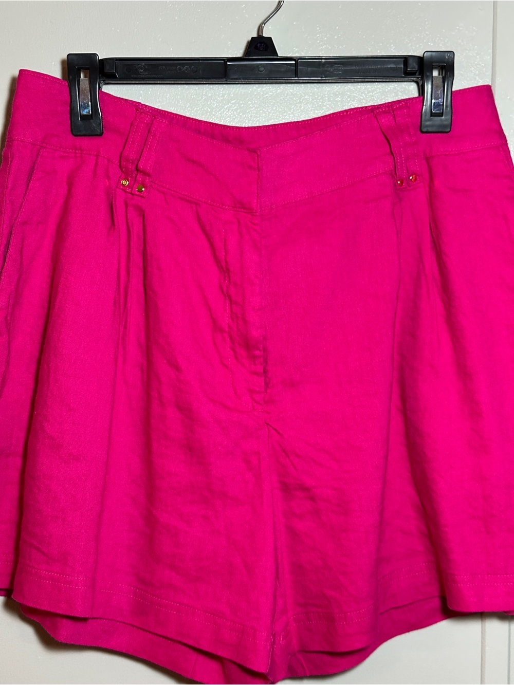 INC Linen Blend Pleated Women's Hot Pink High-Waist Shorts Size 10 - Picture 2 of 8